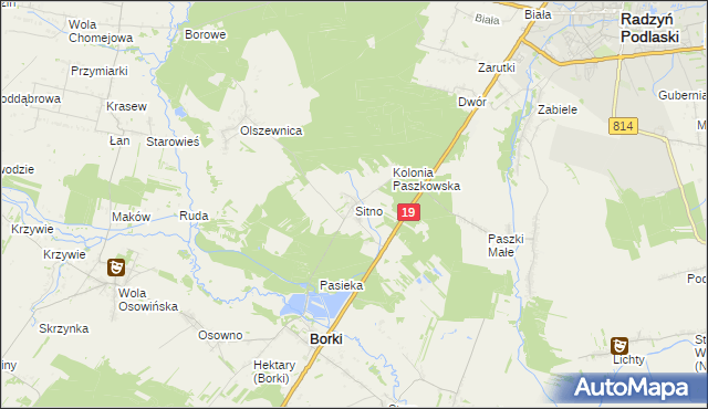 mapa Sitno gmina Borki, Sitno gmina Borki na mapie Targeo