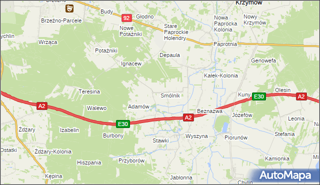 mapa Smólnik gmina Krzymów, Smólnik gmina Krzymów na mapie Targeo