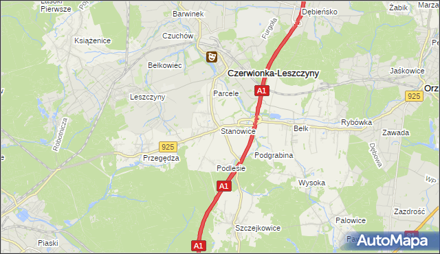 mapa Stanowice gmina Czerwionka-Leszczyny, Stanowice gmina Czerwionka-Leszczyny na mapie Targeo