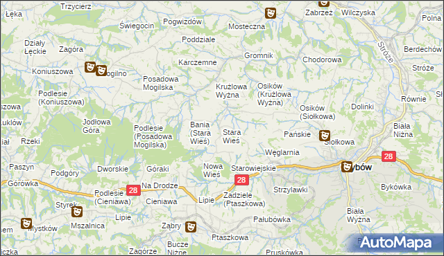 mapa Stara Wieś gmina Grybów, Stara Wieś gmina Grybów na mapie Targeo