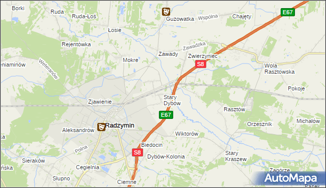 mapa Stary Dybów, Stary Dybów na mapie Targeo