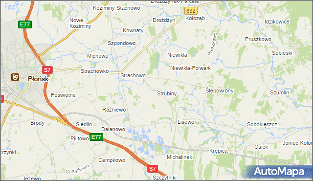 mapa Strubiny gmina Płońsk, Strubiny gmina Płońsk na mapie Targeo