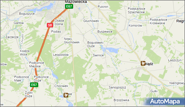 mapa Świnice gmina Rawa Mazowiecka, Świnice gmina Rawa Mazowiecka na mapie Targeo