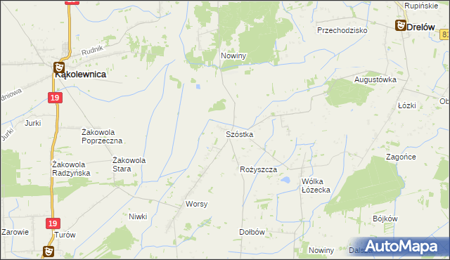 mapa Szóstka gmina Drelów, Szóstka gmina Drelów na mapie Targeo