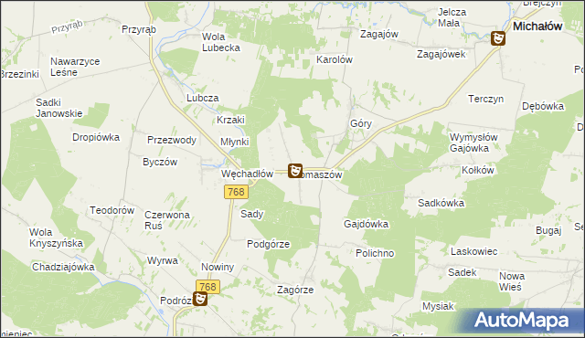 mapa Tomaszów gmina Michałów, Tomaszów gmina Michałów na mapie Targeo