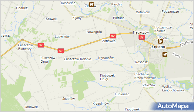 mapa Trębaczów gmina Łęczna, Trębaczów gmina Łęczna na mapie Targeo