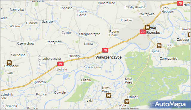 mapa Wawrzeńczyce gmina Igołomia-Wawrzeńczyce, Wawrzeńczyce gmina Igołomia-Wawrzeńczyce na mapie Targeo