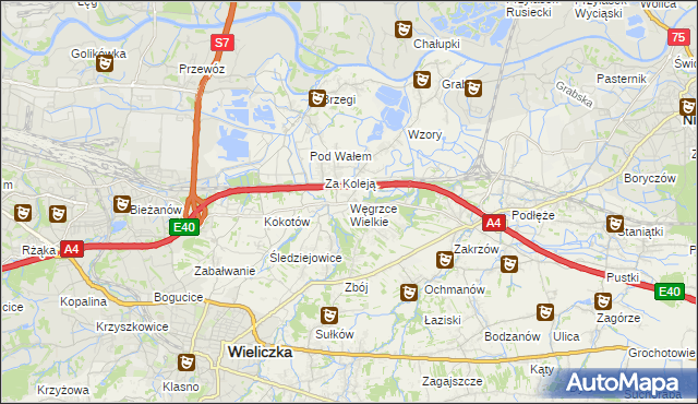 mapa Węgrzce Wielkie, Węgrzce Wielkie na mapie Targeo