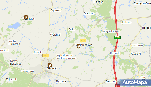 mapa Wielbrandowo, Wielbrandowo na mapie Targeo