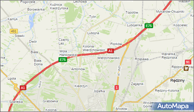 mapa Wierzchowisko gmina Mykanów, Wierzchowisko gmina Mykanów na mapie Targeo