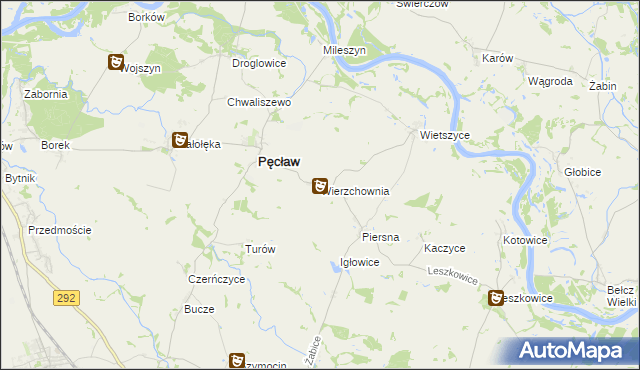 mapa Wierzchownia gmina Pęcław, Wierzchownia gmina Pęcław na mapie Targeo