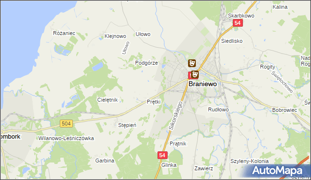 mapa Wikielec gmina Braniewo, Wikielec gmina Braniewo na mapie Targeo