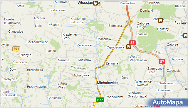 mapa Wilczkowice gmina Michałowice, Wilczkowice gmina Michałowice na mapie Targeo