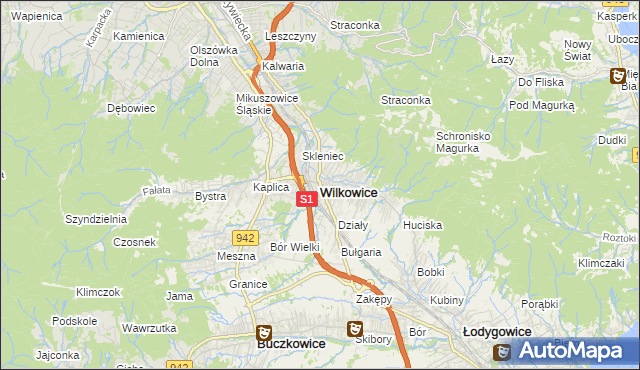 mapa Wilkowice powiat bielski, Wilkowice powiat bielski na mapie Targeo