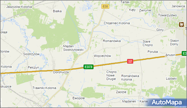 mapa Wojciechów gmina Siedliszcze, Wojciechów gmina Siedliszcze na mapie Targeo