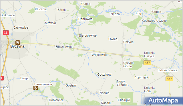 mapa Wojsławice gmina Byczyna, Wojsławice gmina Byczyna na mapie Targeo