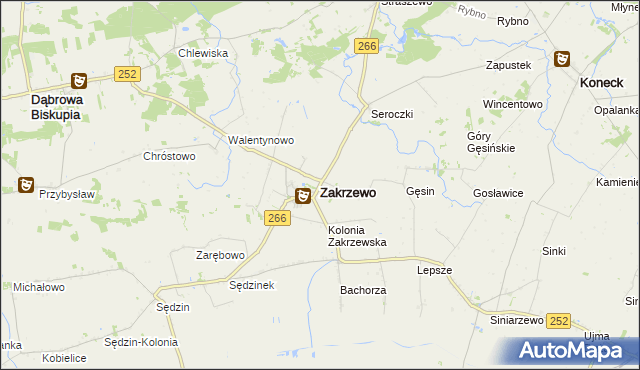 mapa Zakrzewo powiat aleksandrowski, Zakrzewo powiat aleksandrowski na mapie Targeo