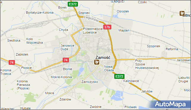 mapa Zamościa, Zamość na mapie Targeo