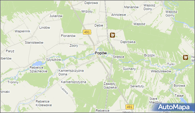 mapa Zawady gmina Popów, Zawady gmina Popów na mapie Targeo