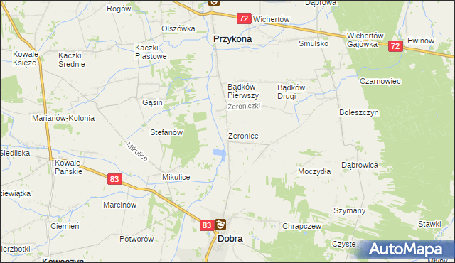 mapa Żeronice gmina Dobra, Żeronice gmina Dobra na mapie Targeo