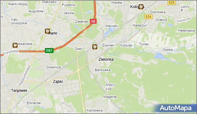 mapa Zielonka powiat wołomiński, Zielonka powiat wołomiński na mapie Targeo