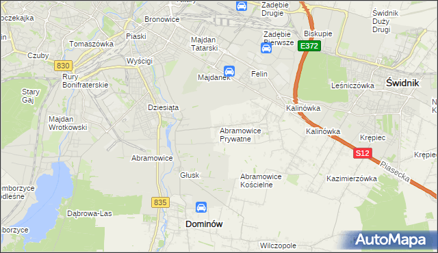 mapa Abramowice Prywatne, Abramowice Prywatne na mapie Targeo