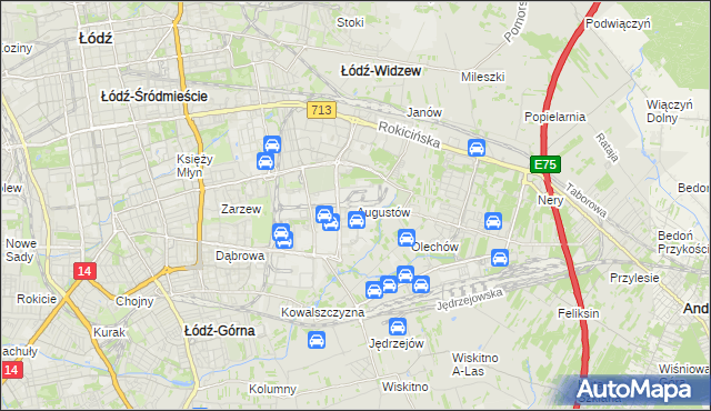 mapa Augustów gmina Łódź, Augustów gmina Łódź na mapie Targeo