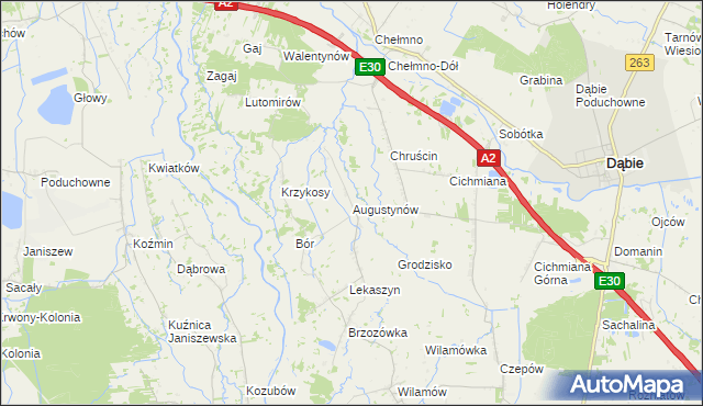 mapa Augustynów gmina Dąbie, Augustynów gmina Dąbie na mapie Targeo