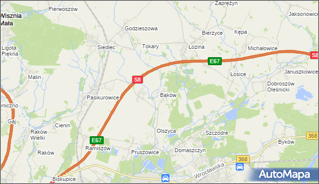mapa Bąków gmina Długołęka, Bąków gmina Długołęka na mapie Targeo