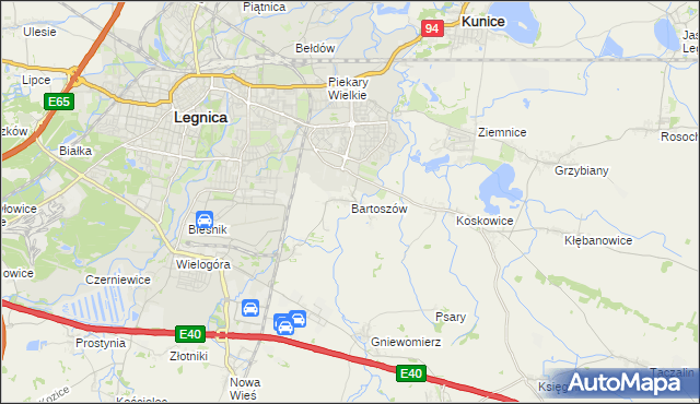 mapa Bartoszów gmina Legnickie Pole, Bartoszów gmina Legnickie Pole na mapie Targeo