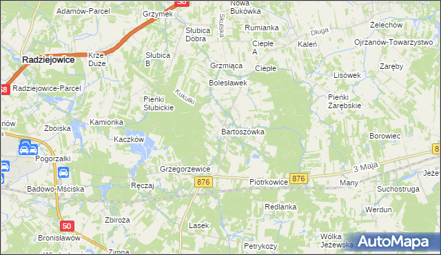 mapa Bartoszówka gmina Żabia Wola, Bartoszówka gmina Żabia Wola na mapie Targeo