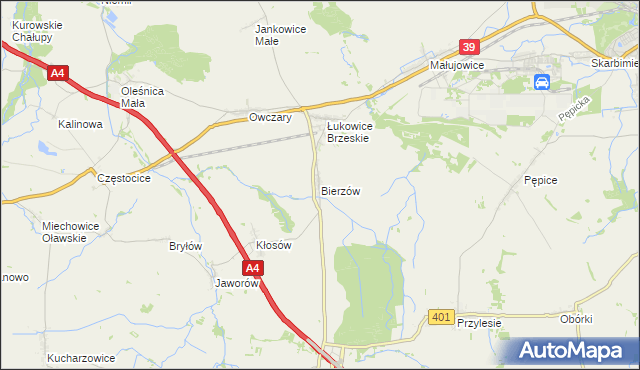 mapa Bierzów gmina Skarbimierz, Bierzów gmina Skarbimierz na mapie Targeo