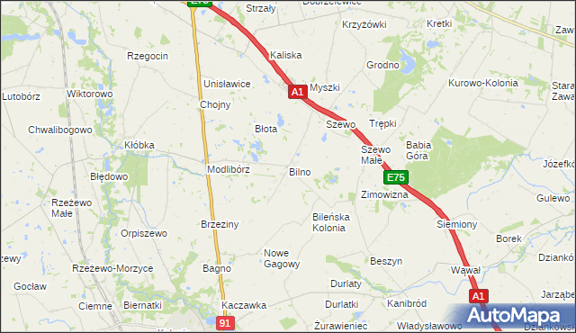mapa Bilno gmina Lubień Kujawski, Bilno gmina Lubień Kujawski na mapie Targeo