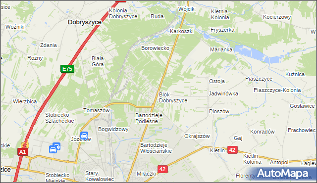 mapa Blok Dobryszyce, Blok Dobryszyce na mapie Targeo