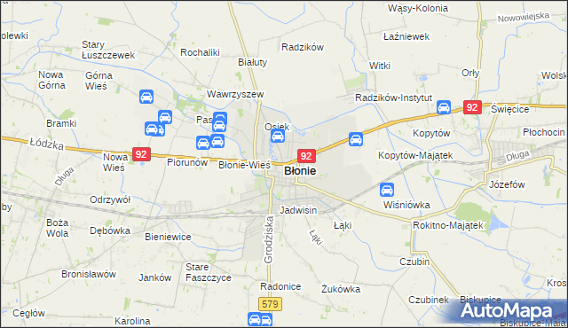 mapa Błonie powiat warszawski zachodni, Błonie powiat warszawski zachodni na mapie Targeo