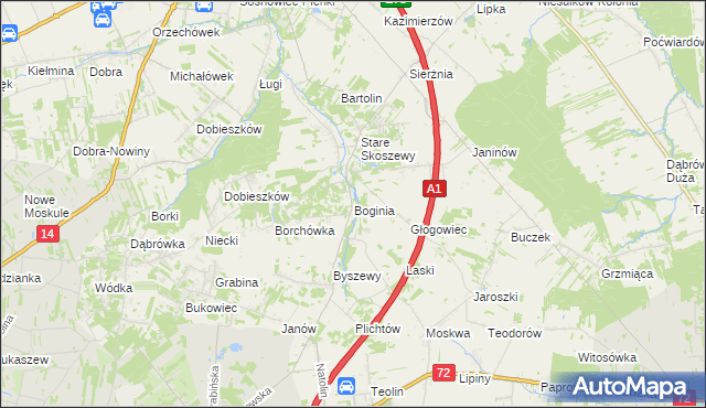 mapa Boginia, Boginia na mapie Targeo