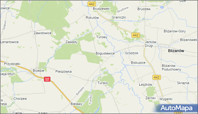 mapa Bogusław gmina Gołuchów, Bogusław gmina Gołuchów na mapie Targeo