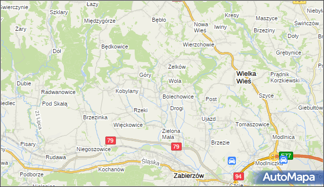 mapa Bolechowice gmina Zabierzów, Bolechowice gmina Zabierzów na mapie Targeo