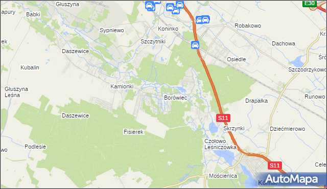 mapa Borówiec gmina Kórnik, Borówiec gmina Kórnik na mapie Targeo