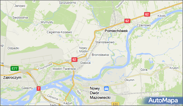 mapa Bronisławka gmina Pomiechówek, Bronisławka gmina Pomiechówek na mapie Targeo