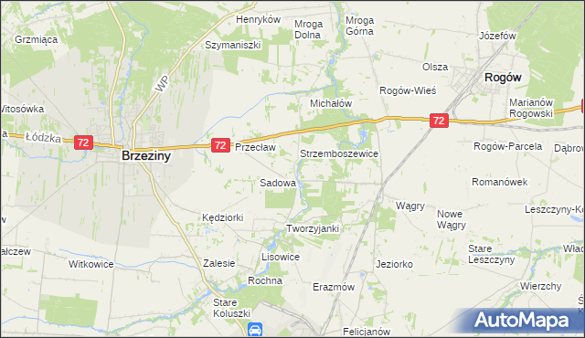 mapa Bronowice gmina Brzeziny, Bronowice gmina Brzeziny na mapie Targeo