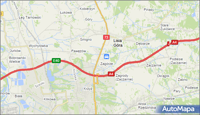 mapa Brzozówka gmina Lisia Góra, Brzozówka gmina Lisia Góra na mapie Targeo