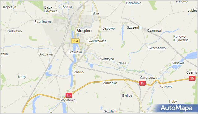 mapa Bystrzyca gmina Mogilno, Bystrzyca gmina Mogilno na mapie Targeo