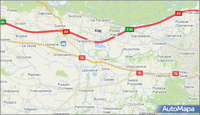 mapa Chełm gmina Bochnia, Chełm gmina Bochnia na mapie Targeo