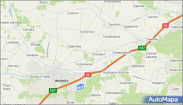 mapa Chorzęcin, Chorzęcin na mapie Targeo