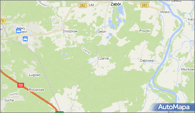 mapa Czarna gmina Zabór, Czarna gmina Zabór na mapie Targeo