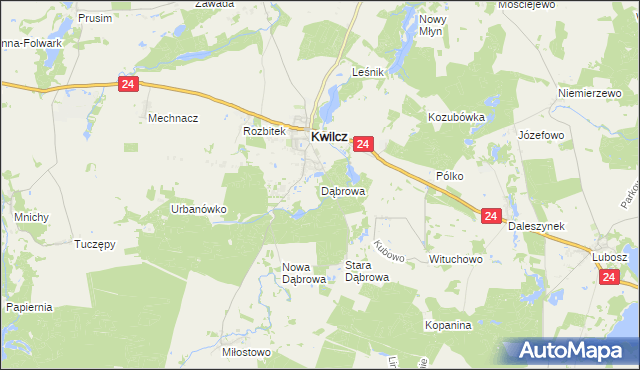 mapa Dąbrowa gmina Kwilcz, Dąbrowa gmina Kwilcz na mapie Targeo
