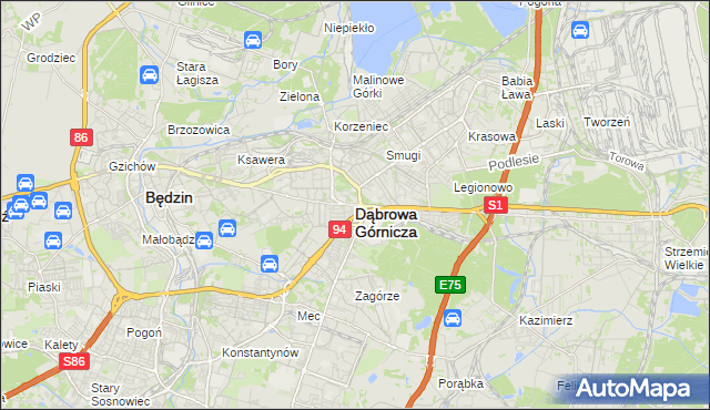 mapa Dąbrowa Górnicza, Dąbrowa Górnicza na mapie Targeo