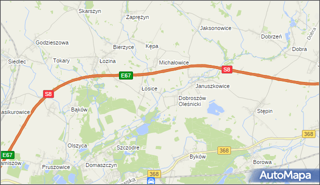 mapa Dąbrowica gmina Długołęka, Dąbrowica gmina Długołęka na mapie Targeo