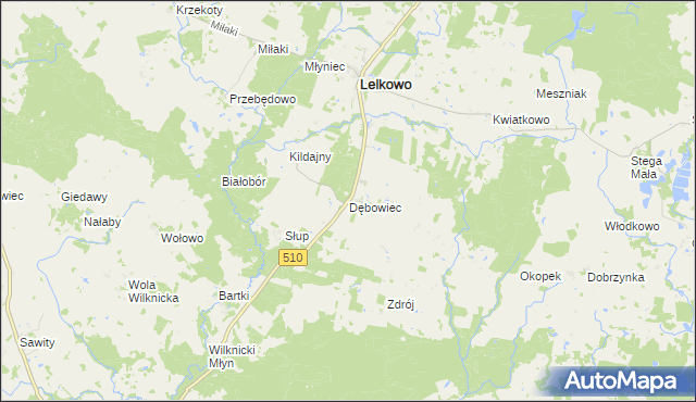 mapa Dębowiec gmina Lelkowo, Dębowiec gmina Lelkowo na mapie Targeo